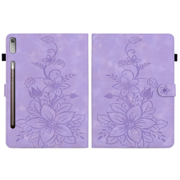 For Lenovo Tab P11 Pro Gen 2 11.2 Lily Embossed Leather Tablet Case(Purple)