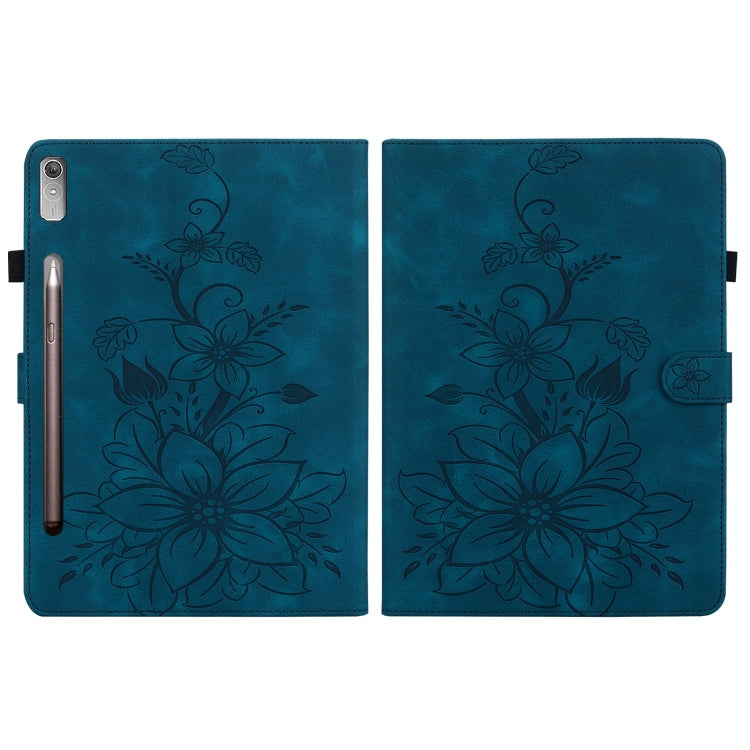 For Lenovo Tab P11 Pro Gen 2 11.2 Lily Embossed Leather Tablet Case(Dark Blue)