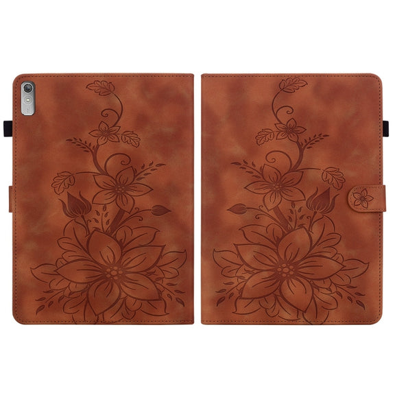 For Lenovo Tab P11 Gen 2 11.5 Lily Embossed Leather Tablet Case(Brown)