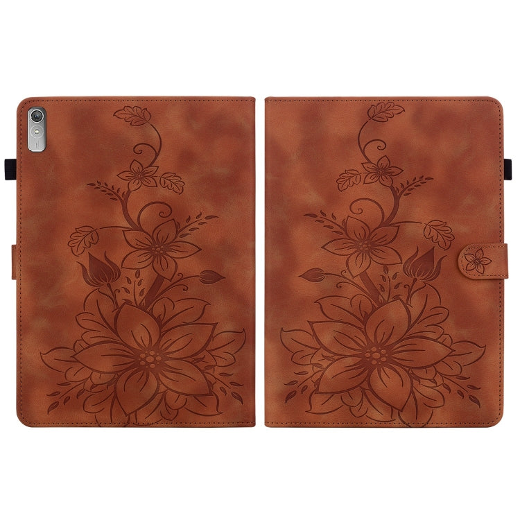 For Lenovo Tab P11 Gen 2 11.5 Lily Embossed Leather Tablet Case(Brown)