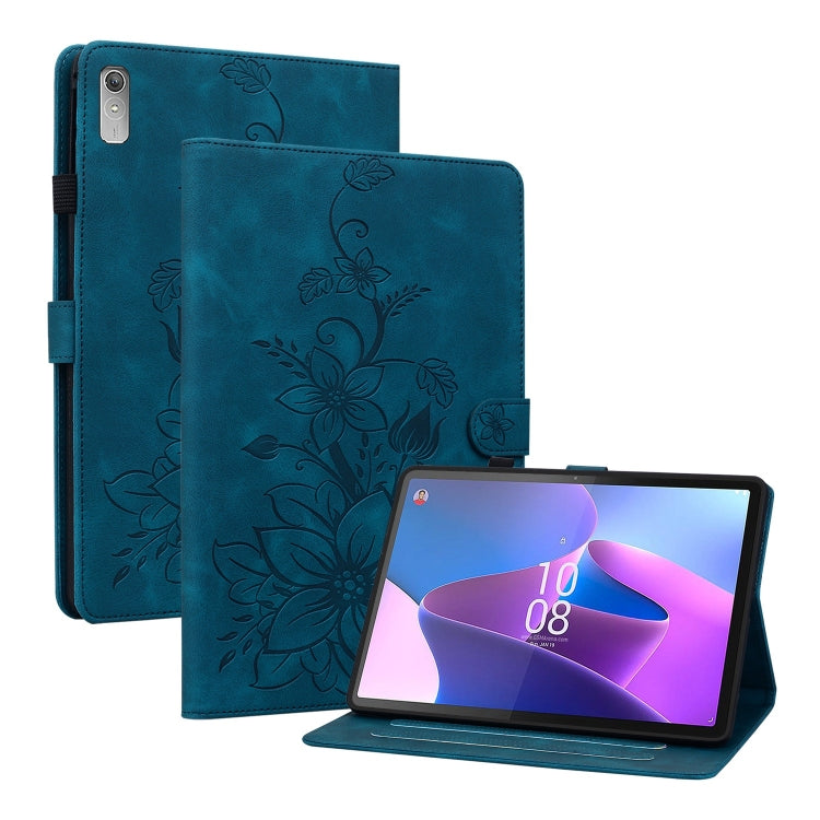 For Lenovo Tab P11 Gen 2 11.5 Lily Embossed Leather Tablet Case(Dark Blue)