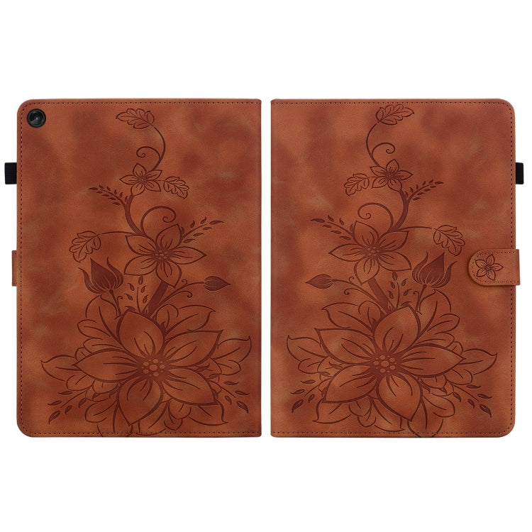 For Lenovo Tab M10 10.1 3rd Gen Lily Embossed Leather Tablet Case(Brown)