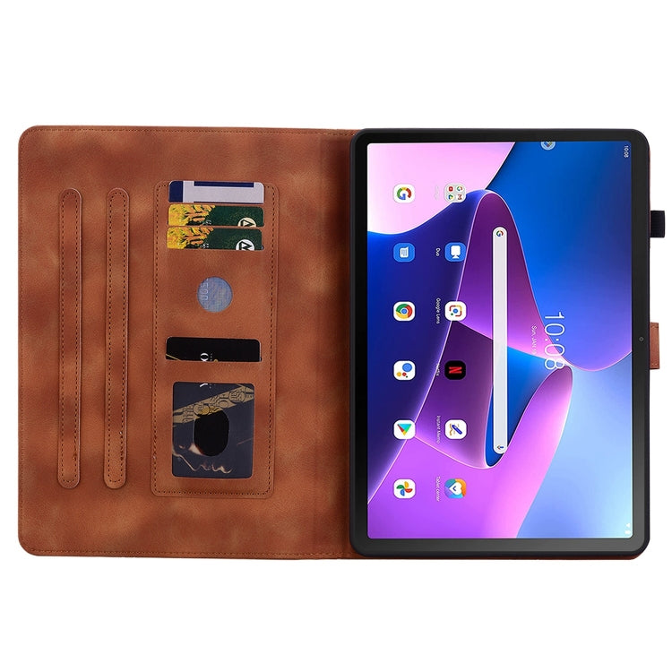 For Lenovo Tab M10 10.1 3rd Gen Lily Embossed Leather Tablet Case(Brown)