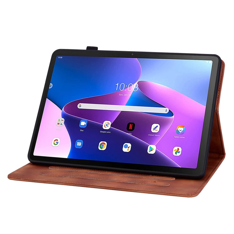 For Lenovo Tab M10 10.1 3rd Gen Lily Embossed Leather Tablet Case(Brown)