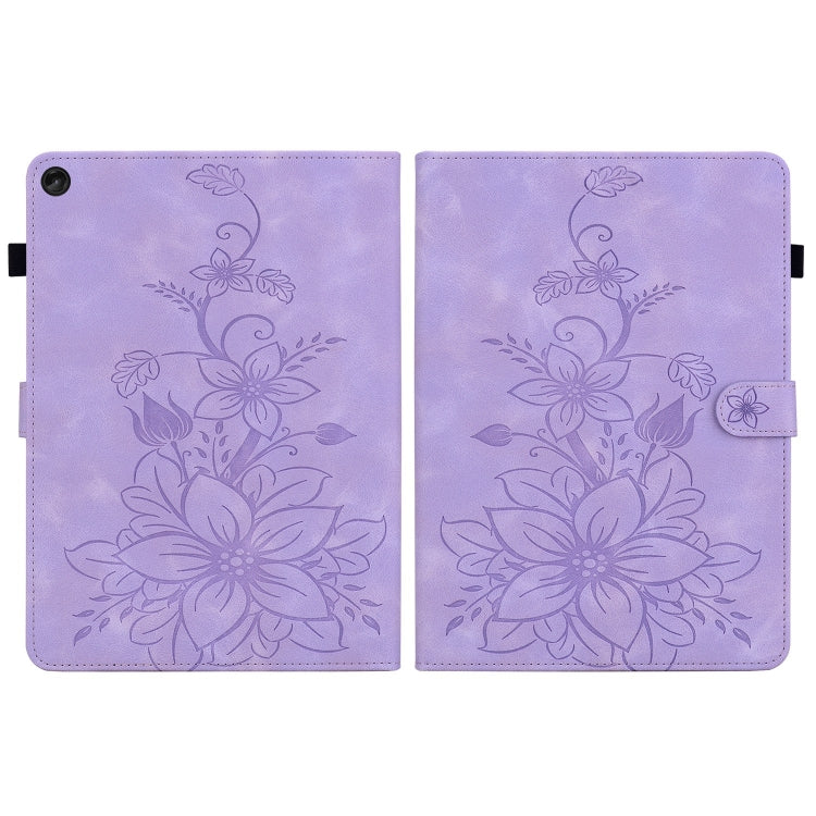 For Lenovo Tab M10 10.1 3rd Gen Lily Embossed Leather Tablet Case(Purple)