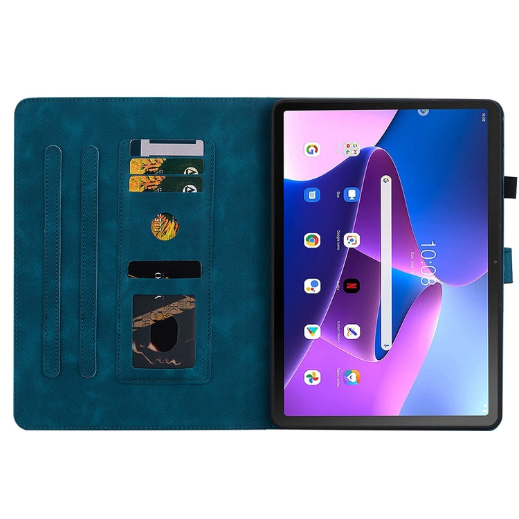 For Lenovo Tab M10 10.1 3rd Gen Lily Embossed Leather Tablet Case(Dark Blue)
