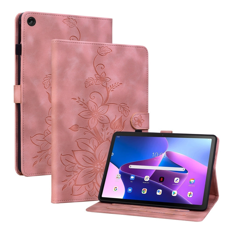 For Lenovo Tab M10 Plus 10.6 3rd Gen Lily Embossed Leather Tablet Case(Pink)
