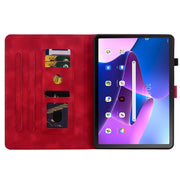For Lenovo Tab M10 Plus 10.6 3rd Gen Lily Embossed Leather Tablet Case(Red)