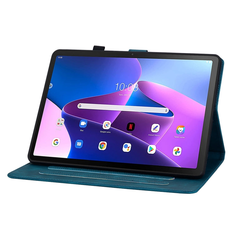 For Lenovo Tab M10 Plus 10.6 3rd Gen Lily Embossed Leather Tablet Case(Dark Blue)