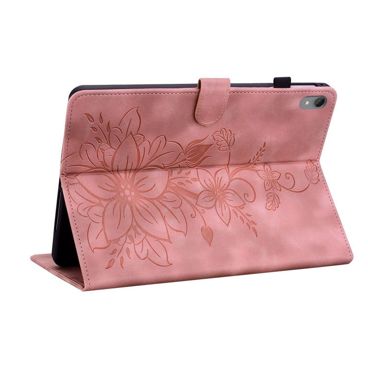 For Lenovo Tab P11 /Xiaoxin Pad Plus Lily Embossed Leather Tablet Case(Pink)