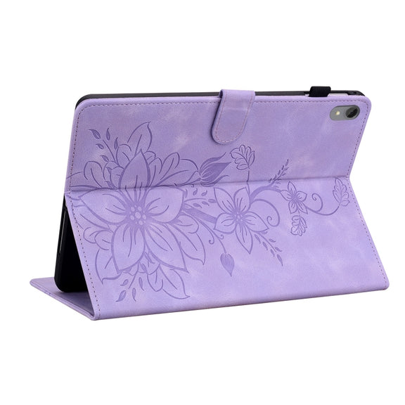 For Lenovo Tab P11 /Xiaoxin Pad Plus Lily Embossed Leather Tablet Case(Purple)