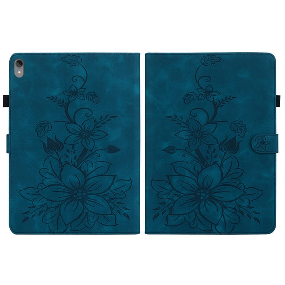 For Lenovo Tab P11 /Xiaoxin Pad Plus Lily Embossed Leather Tablet Case(Dark Blue)