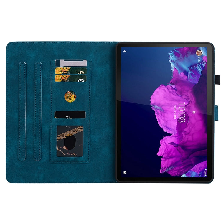 For Lenovo Tab P11 /Xiaoxin Pad Plus Lily Embossed Leather Tablet Case(Dark Blue)