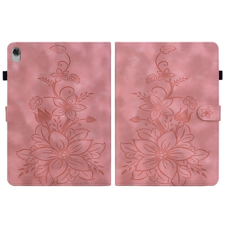 For Lenovo M10 Plus 10.3 Lily Embossed Leather Tablet Case(Pink)