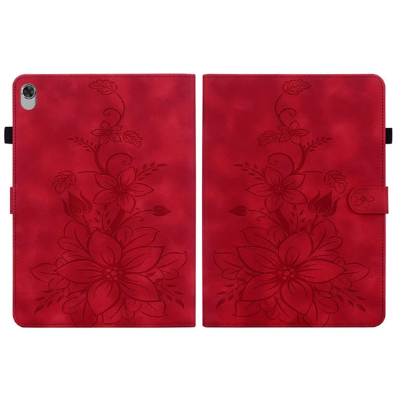 For Lenovo M10 Plus 10.3 Lily Embossed Leather Tablet Case(Red)
