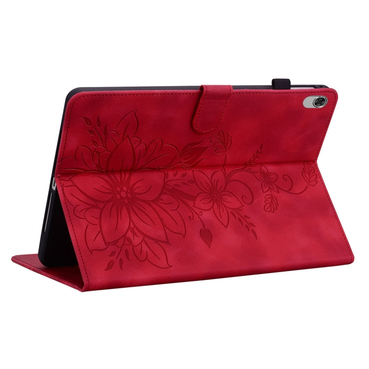 For Lenovo M10 Plus 10.3 Lily Embossed Leather Tablet Case(Red)