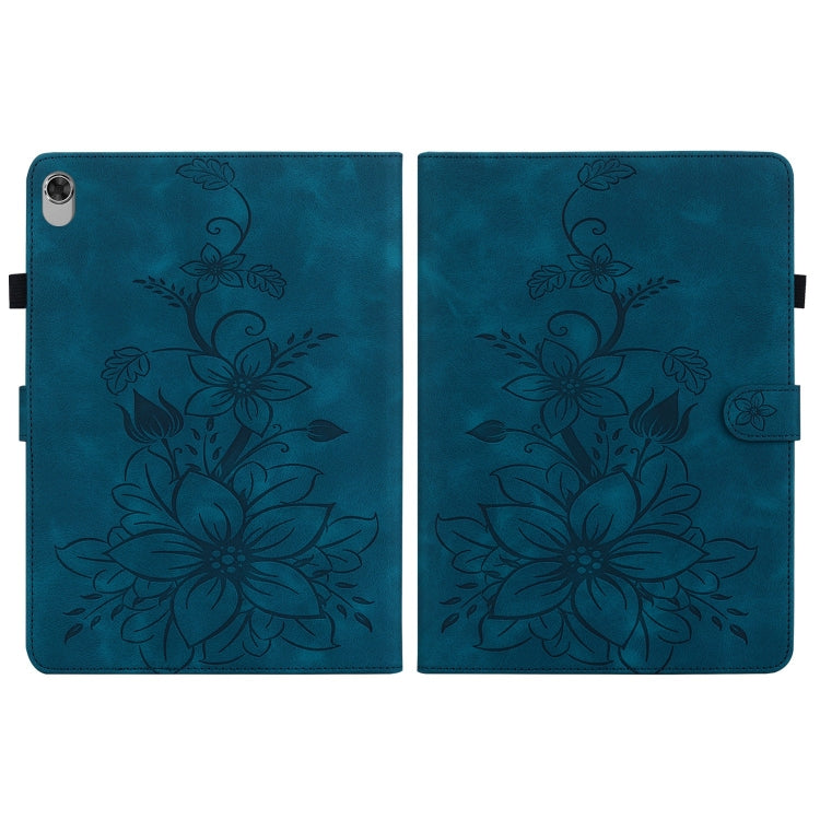 For Lenovo M10 Plus 10.3 Lily Embossed Leather Tablet Case(Dark Blue)