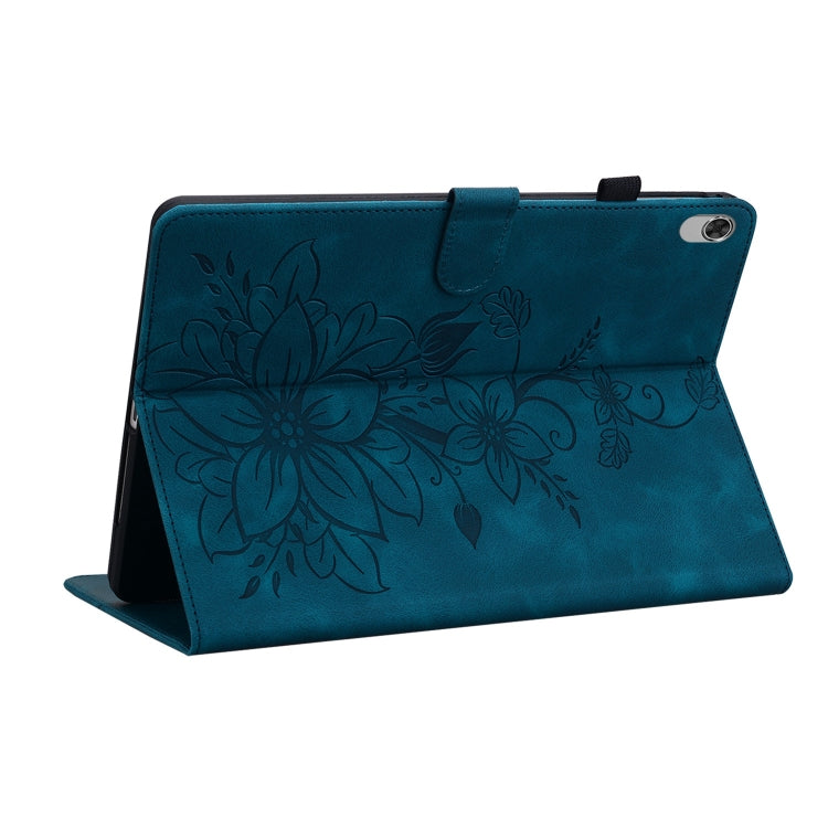 For Lenovo M10 Plus 10.3 Lily Embossed Leather Tablet Case(Dark Blue)