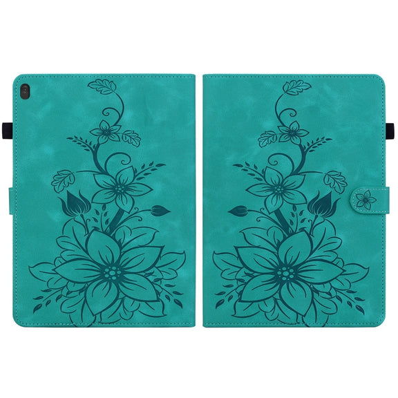 For Lenovo Tab M10 X605 /M10 HD X505 Lily Embossed Leather Tablet Case(Green)