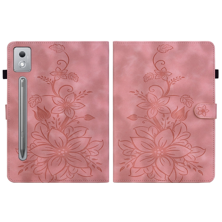For Lenovo Tab P12 12.7 2025 Lily Embossed Leather Tablet Case(Pink)