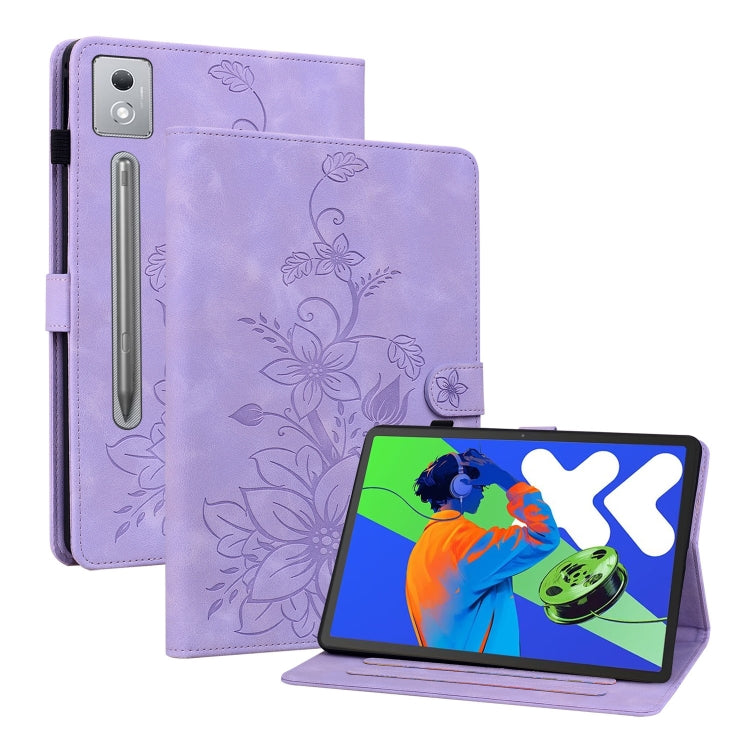 For Lenovo Tab P12 12.7 2025 Lily Embossed Leather Tablet Case(Purple)