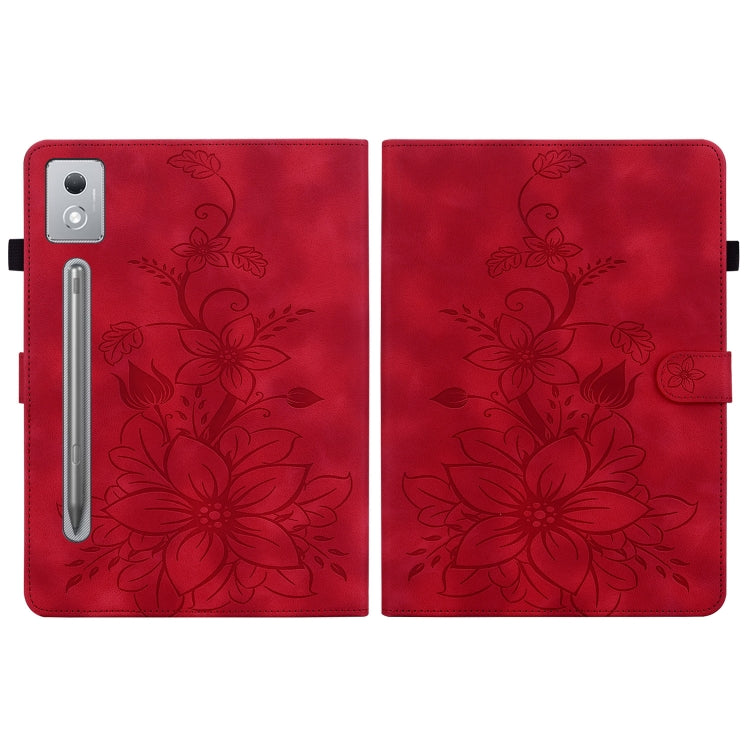 For Lenovo Tab P12 12.7 2025 Lily Embossed Leather Tablet Case(Red)