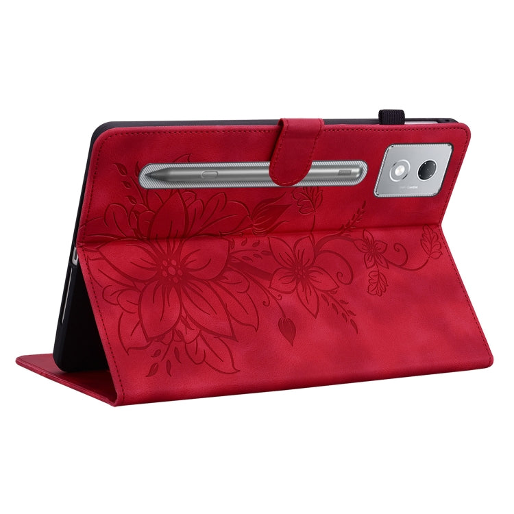 For Lenovo Tab P12 12.7 2025 Lily Embossed Leather Tablet Case(Red)