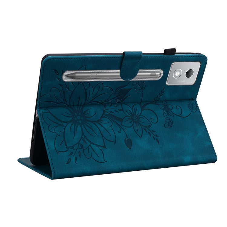 For Lenovo Tab P12 12.7 2025 Lily Embossed Leather Tablet Case(Dark Blue)