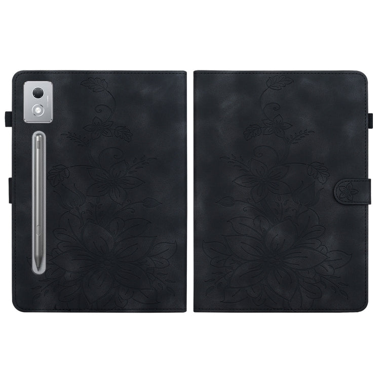 For Lenovo Tab P12 12.7 2025 Lily Embossed Leather Tablet Case(Black)
