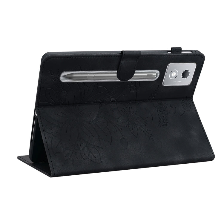 For Lenovo Tab P12 12.7 2025 Lily Embossed Leather Tablet Case(Black)