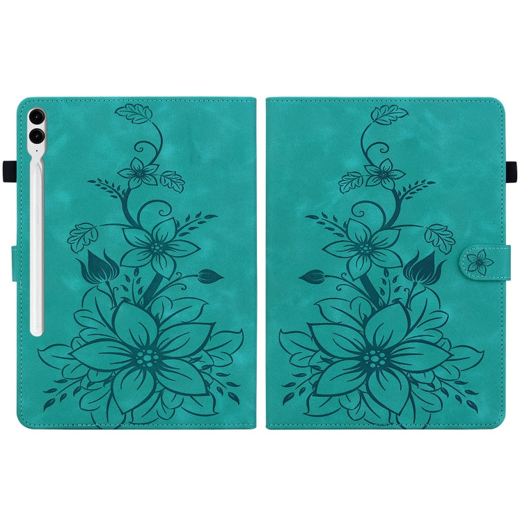 For Samsung Galaxy Tab S9+ / S9 FE+ Lily Embossed Leather Tablet Case(Green)