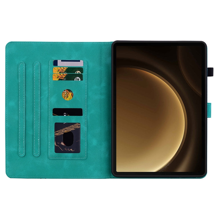 For Samsung Galaxy Tab S9+ / S9 FE+ Lily Embossed Leather Tablet Case(Green)