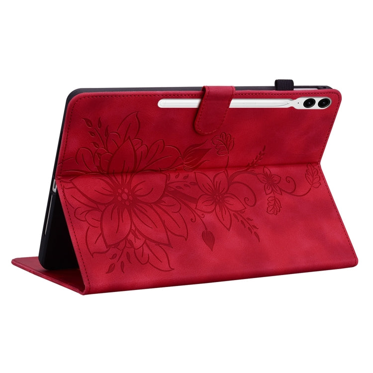 For Samsung Galaxy Tab S9+ / S9 FE+ Lily Embossed Leather Tablet Case(Red)