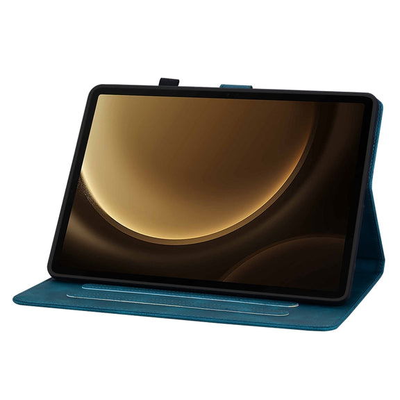 For Samsung Galaxy Tab S9+ / S9 FE+ Lily Embossed Leather Tablet Case(Dark Blue)