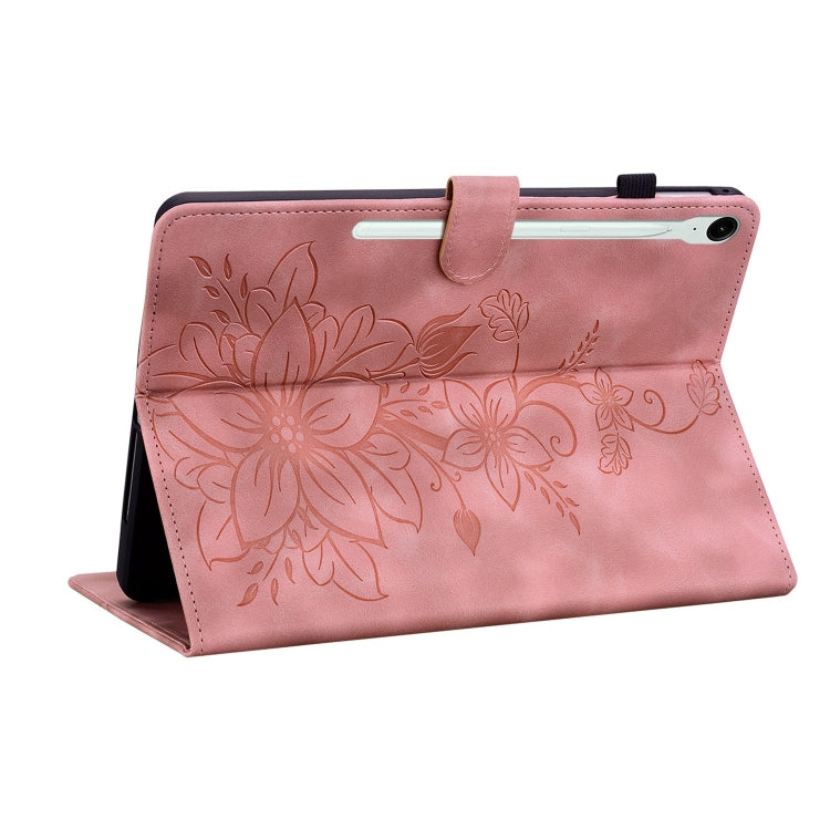 For Samsung Galaxy Tab S9 / S9 FE Lily Embossed Leather Tablet Case(Pink)