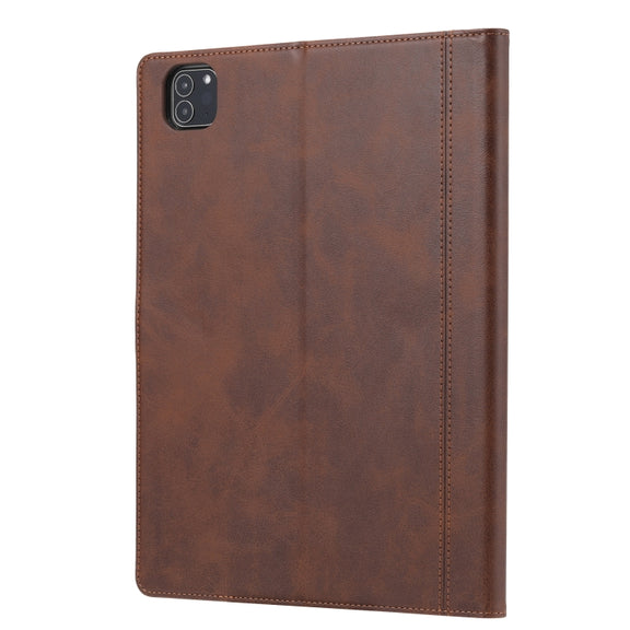 For iPad Pro 13 2024 Calf Texture Double Fold Clasp Horizontal Flip Leather Smart Tablet Case(Brown)