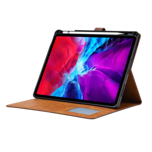 For iPad Pro 13 2024 Calf Texture Double Fold Clasp Horizontal Flip Leather Smart Tablet Case(Brown)