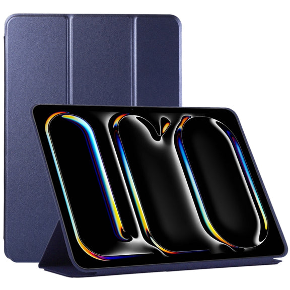 For iPad Pro 13 2024 Double-sided Clip Non-buckle Magnetic PU Smart Tablet Case(Dark Blue)