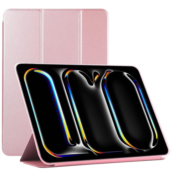 For iPad Pro 13 2024 Double-sided Clip Non-buckle Magnetic PU Smart Tablet Case(Rose Gold)