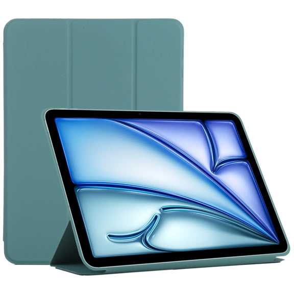 For iPad Air 11 2024 Double-sided Clip Non-buckle Magnetic PU Smart Tablet Case(Green)