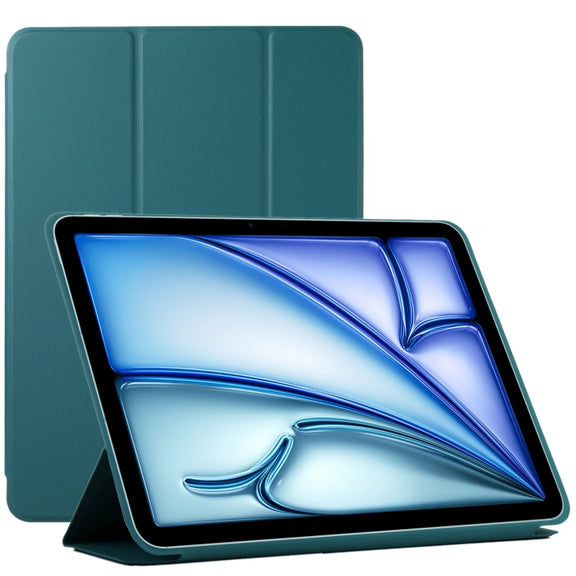 For iPad Air 11 2025 / 2024 Double-sided Clip Non-buckle Magnetic PU Smart Tablet Case(Dark Green)