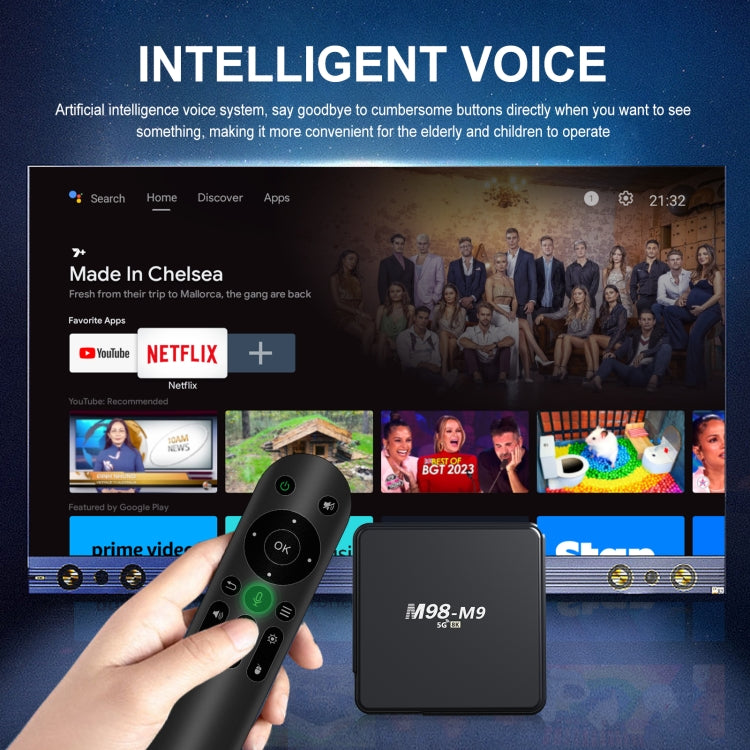 M98-M9 Quad-core ARM Cortex-A53 WiFi Bluetooth 4K HD Android TV Box, RAM:2GB+8GB(EU Plug)