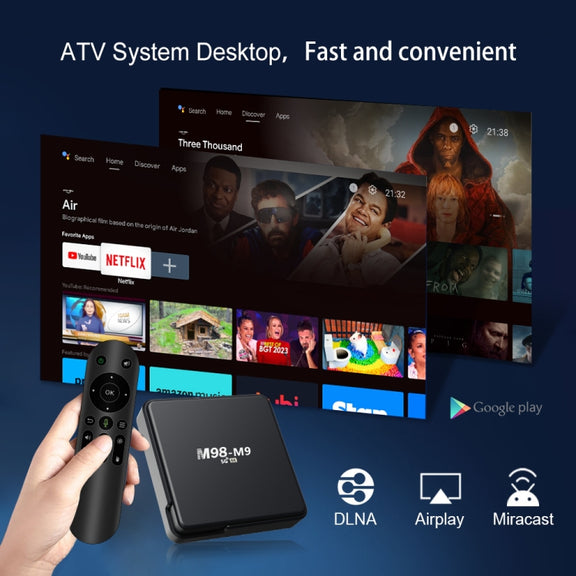 M98-M9 Quad-core ARM Cortex-A53 WiFi Bluetooth 4K HD Android TV Box, RAM:2GB+8GB(EU Plug)