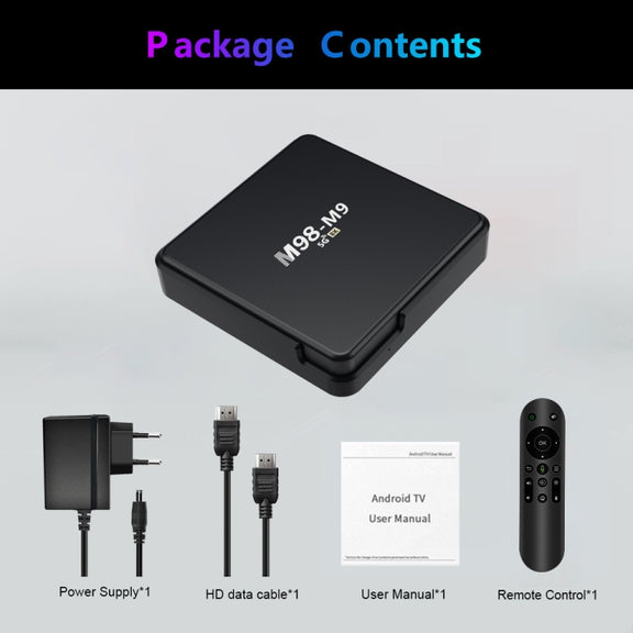 M98-M9 Quad-core ARM Cortex-A53 WiFi Bluetooth 4K HD Android TV Box, RAM:2GB+8GB(EU Plug)