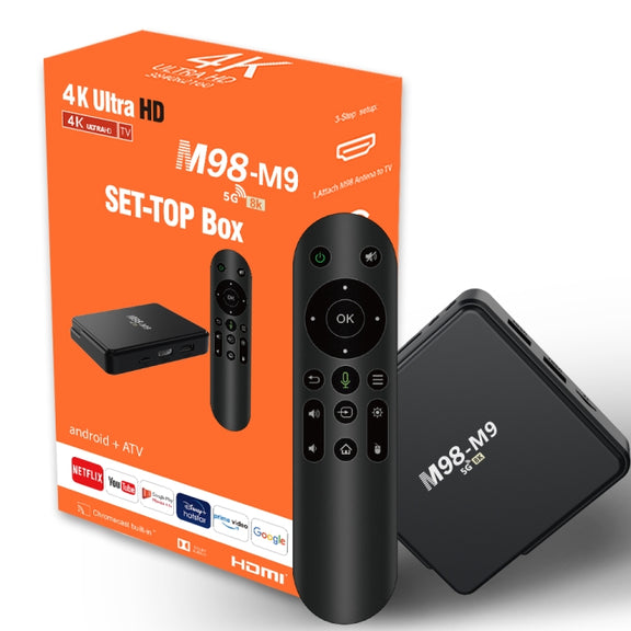 M98-M9 Quad-core ARM Cortex-A53 WiFi Bluetooth 4K HD Android TV Box, RAM:2GB+8GB(EU Plug)