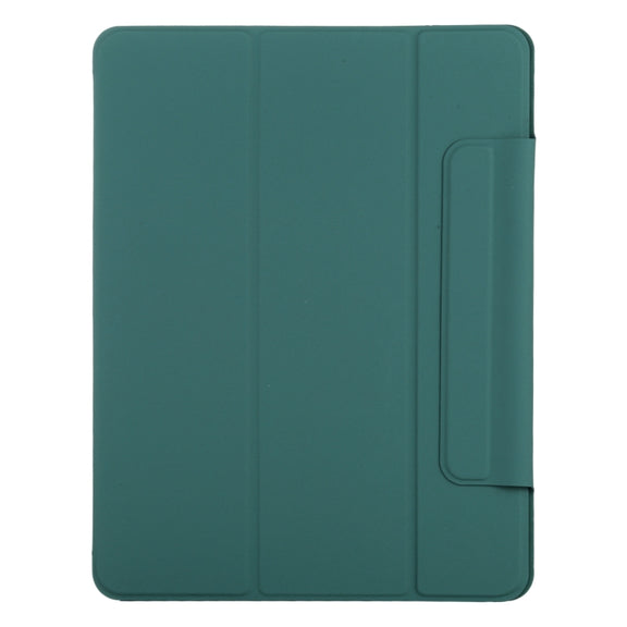 For iPad Pro 13 2024 Double-sided Clip Fixed Buckle Magnetic PU Leather Smart Tablet Case(Dark Green)