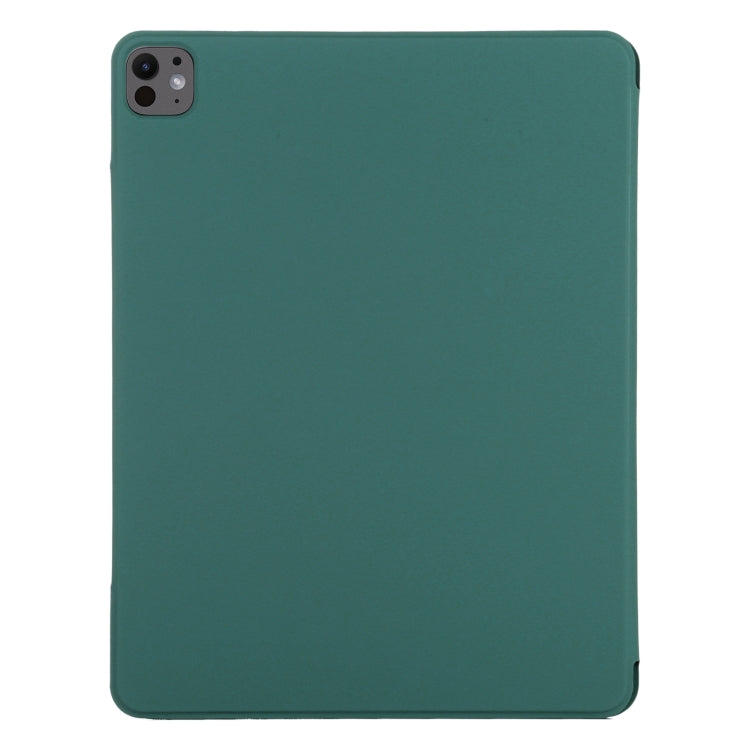For iPad Pro 13 2024 Double-sided Clip Fixed Buckle Magnetic PU Leather Smart Tablet Case(Dark Green)