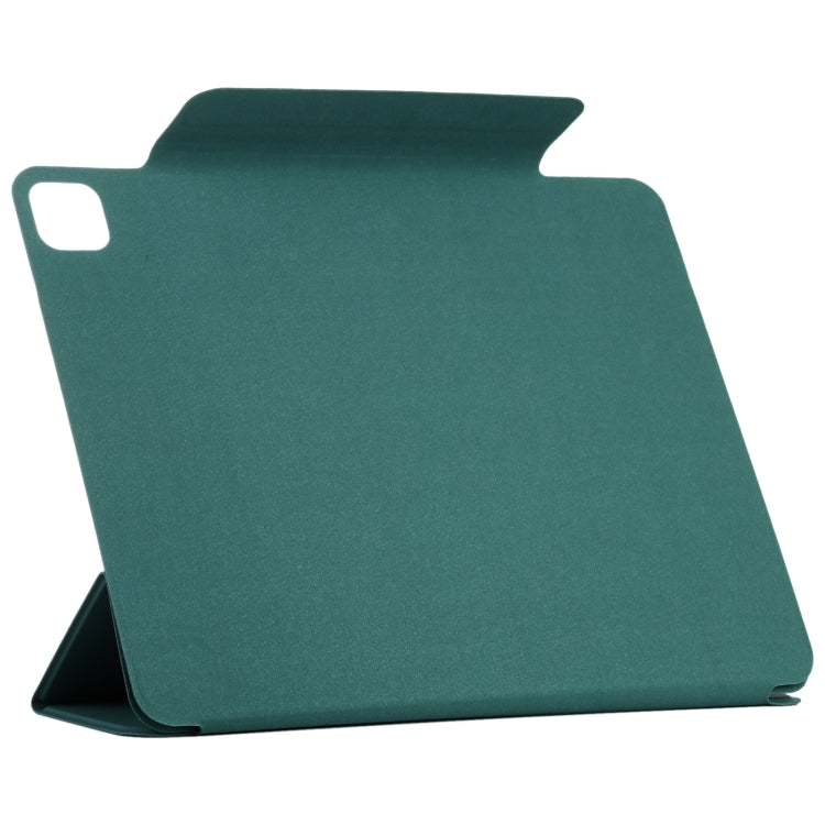 For iPad Pro 13 2024 Double-sided Clip Fixed Buckle Magnetic PU Leather Smart Tablet Case(Dark Green)