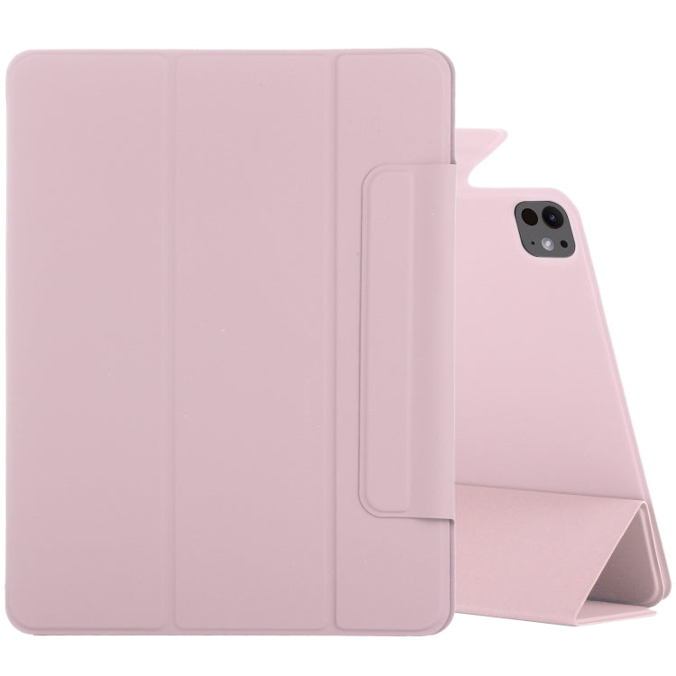 For iPad Pro 13 2024 Double-sided Clip Fixed Buckle Magnetic PU Leather Smart Tablet Case(Rose Gold)