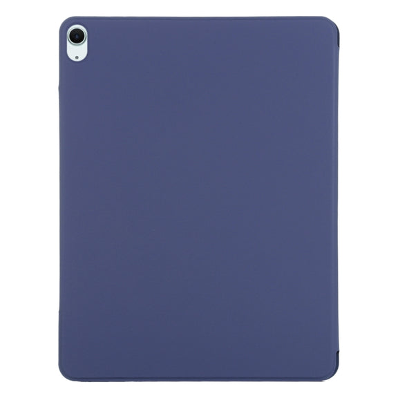 For iPad Air 11 2024 Double-sided Clip Fixed Buckle Magnetic PU Leather Smart Tablet Case(Dark Blue)